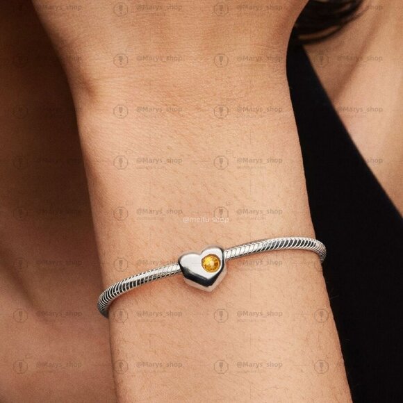 Pandora Engravable November Honey Stone Heart Charm - Picture 2 of 2